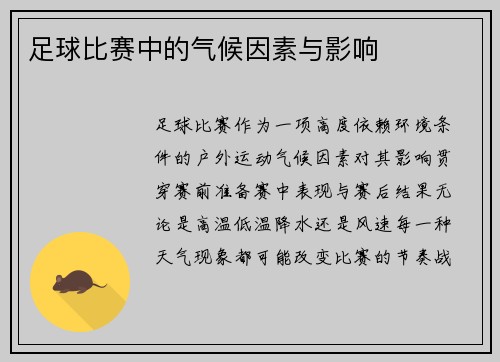 足球比赛中的气候因素与影响